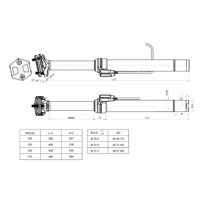 Brand-X Ascend II XL Dropper Seatpost (170mm) 6 Brand-X Ascend II XL Dropper Seatpost (170mm) - Billede 4