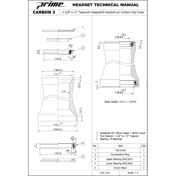 Prime Primavera 1-1/8"-1.5" Integrated Headset 8 Prime Primavera 1-1/8"-1.5" Integrated Headset - Billede 6